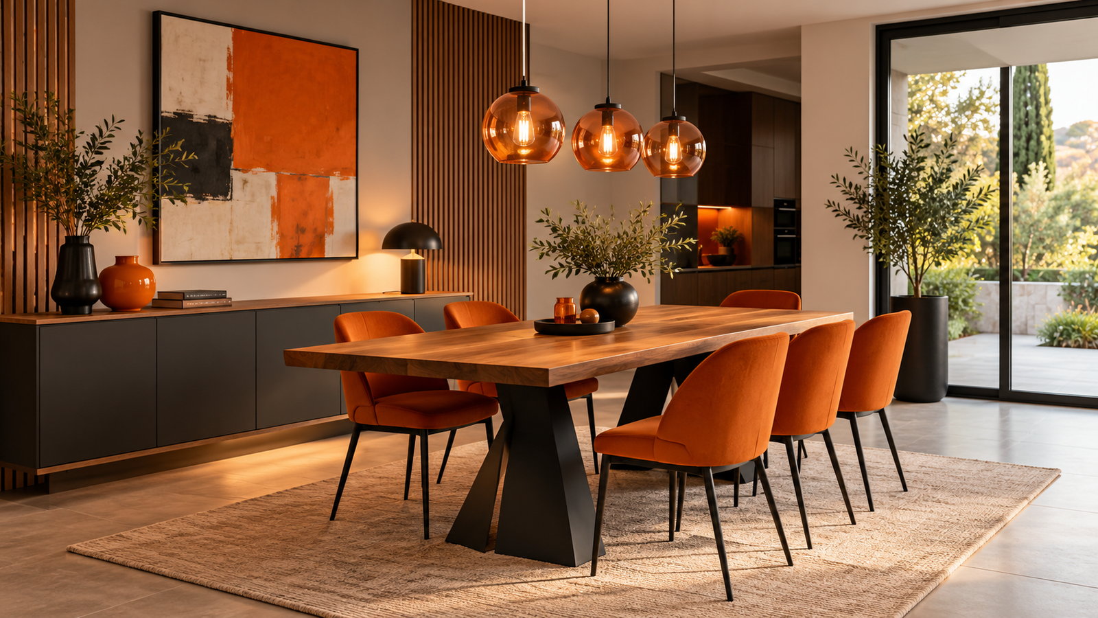 Salle à manger avec table en bois et chaises